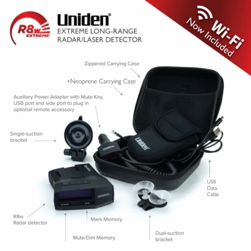 Uniden R8W Radar Detector showcasing features
