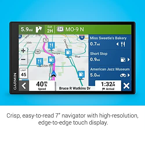 Garmin GPS navigator showing map and directions.