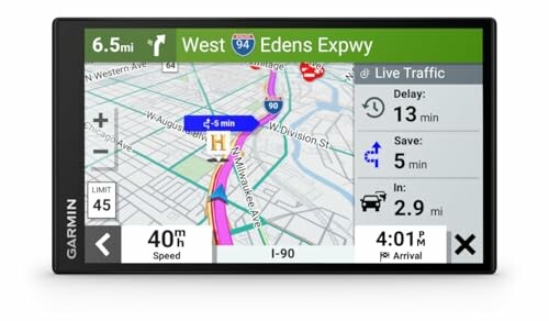 GPS device showing map and live traffic updates.