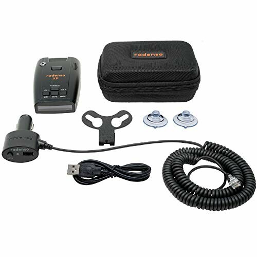 Radar detector kit with case, cables, and mounts.