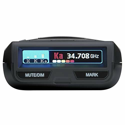 Radar detector with LED display showing frequency and controls