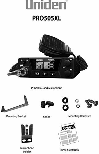 Uniden PRO505XL CB radio kit with microphone and accessories.