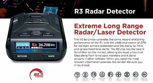 Uniden R3 Radar Detector with features and description.