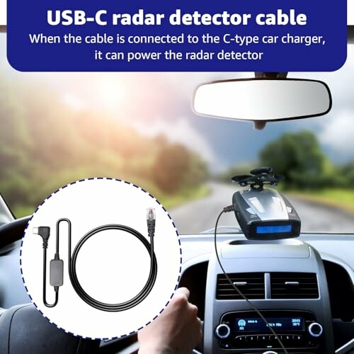 USB-C radar detector cable connected in car